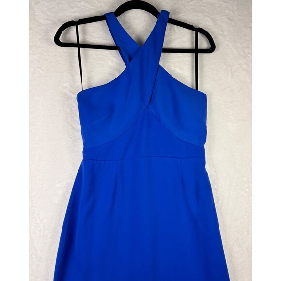 Laundry by Shelli Segal Blue Cross Back Halter Gown Size 4 Long Formal Dress - Picture 4 of 12